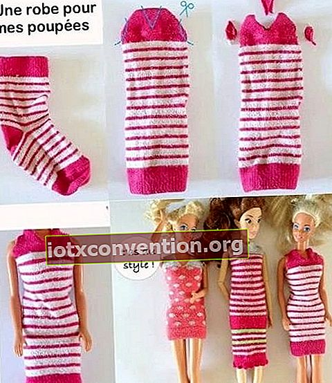 gaun untuk boneka diy dengan kaus kaki