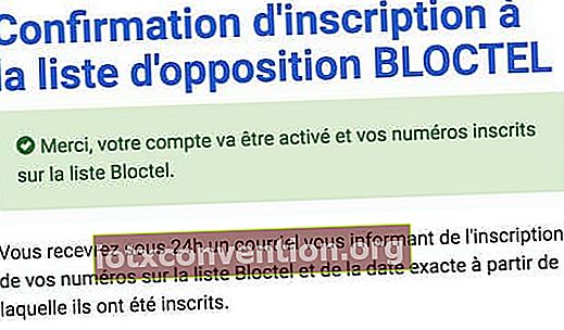 Konfirmasi pendaftaran Bloctel terhadap panggilan yang tidak diinginkan