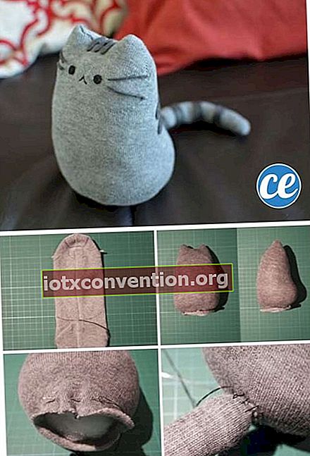 DIY, um eine Socke in eine Katze zu verwandeln.