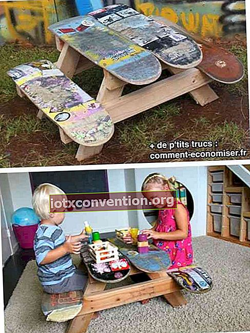 Skateboard riciclati nel tavolo da gioco per bambini