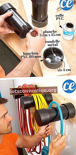 Verwenden Sie PVC-Rohre, um elektrische Kabel zu lagern und Platz in Ihrer Garage zu sparen.