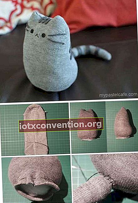 Socke verwandelt sich in eine gepolsterte Katze