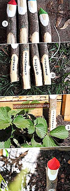 Recycelte Holzpfähle als Pflanzenmarker