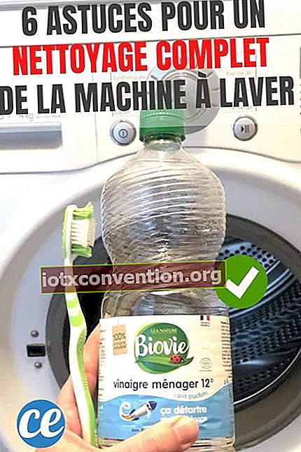 Weißer Essig und eine Zahnbürste vor einer Waschmaschine für eine gründliche Reinigung