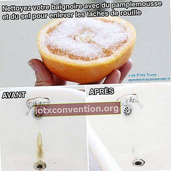 Bersihkan bak mandi Anda dengan jeruk bali dan garam untuk menghilangkan noda karat