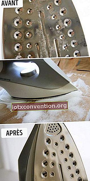 Grobes Salz wird verwendet, um die Sohle eines Eisens zu reinigen