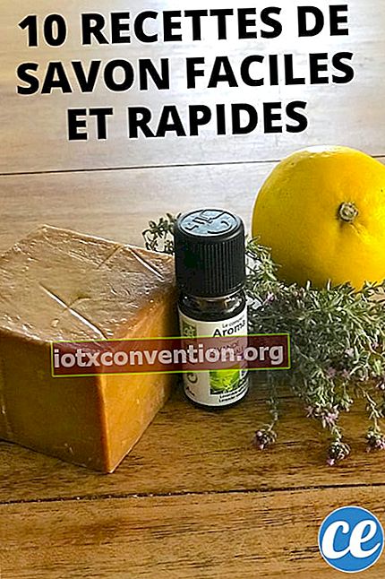 Sabun buatan sendiri dengan lemon, minyak esensial lavender, dan timi di atas meja kayu