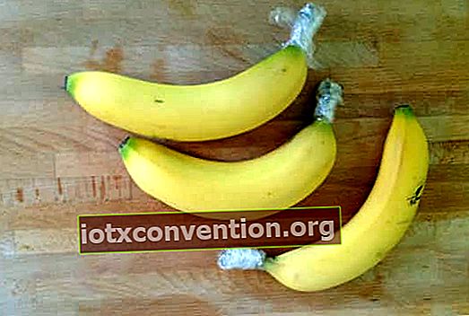 Wickeln Sie den Bananenschwanz in Plastik, um ihn zu behalten