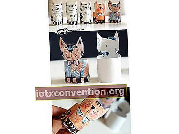una serie di gatti realizzati con rotoli di carta igienica