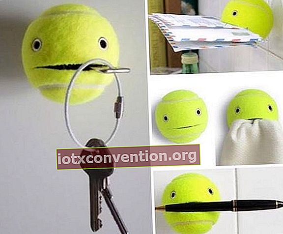 Ein Tennisball, der geteilt wird, um einen Objekthalter herzustellen