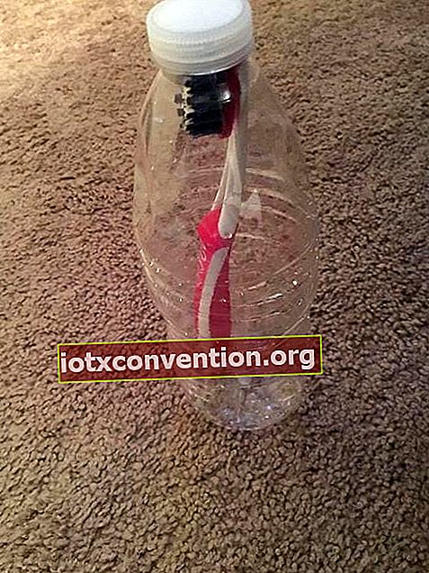 Eine Plastikflasche zum Schutz einer Zahnbürste