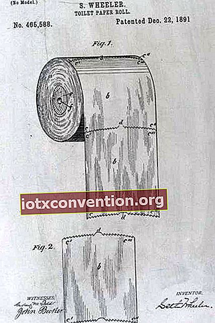 En detalj av toalettpappersrullepatentet, uppfunnet av Seth Wheeler.