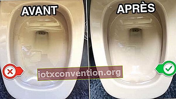 Sebelum dan selepas pembersih mangkuk tandas