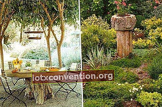 나무 그루터기를 장식하거나 정원 테이블로 바꾸십시오.