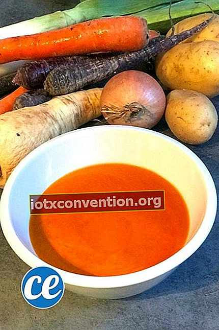 Sup sayur dengan wortel, kentang, bawang, daun bawang