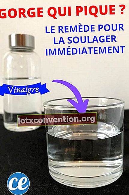 Ein Glas Essigwasser mit einer Flasche weißem Essig zur Linderung von Halsschmerzen